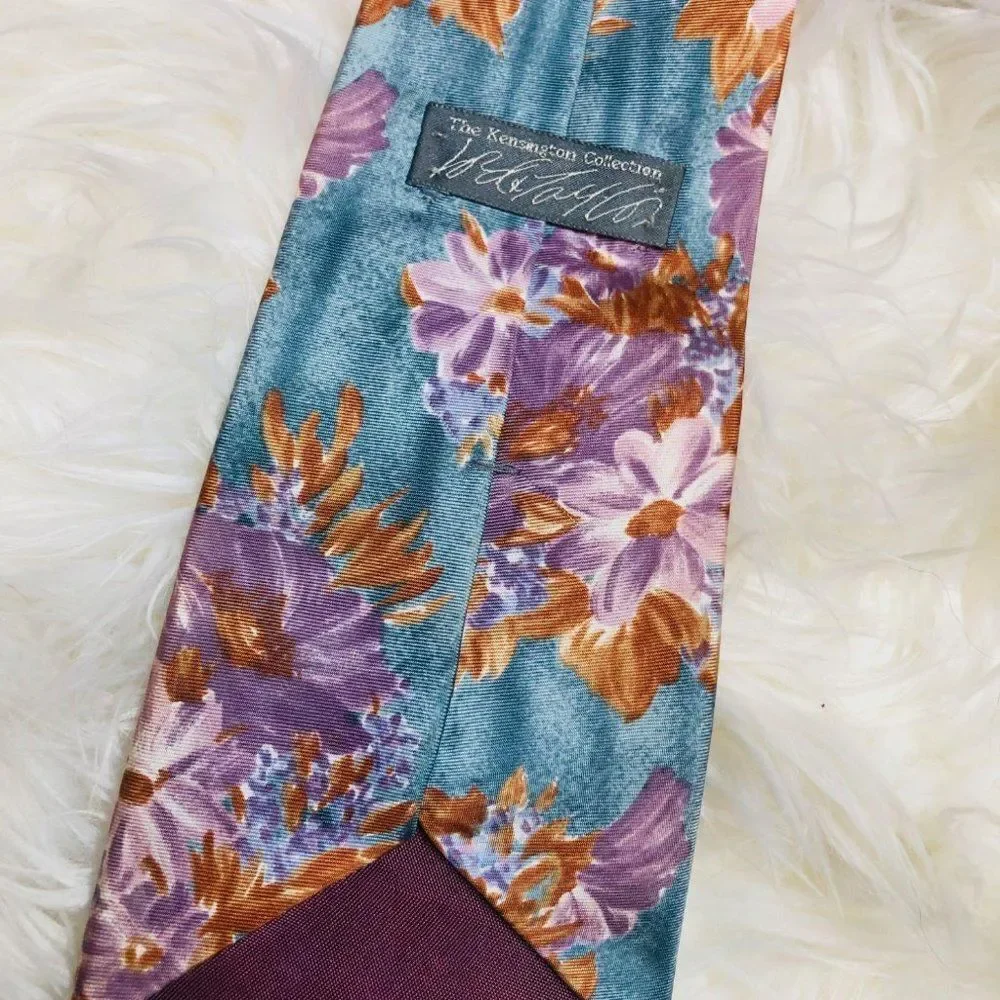Lord & Taylor Floral Mens Tie Blue Orange‎